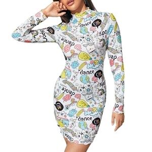 Op Pop Art Scribble Dress Bandaid Bodycon Graphic Cartoon Graffiti Unicorns NIP